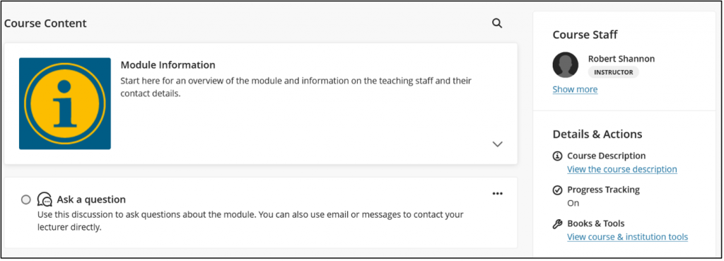 A screenshot from a Blackboard course showing a Learning Module in context.
