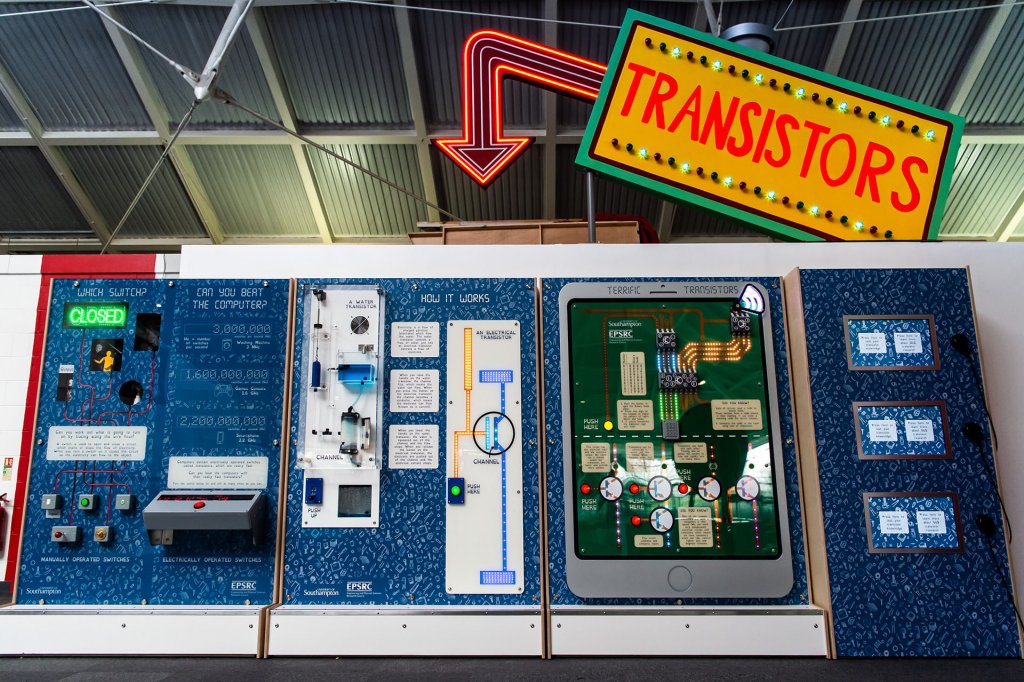 Our giant water transistor at Winchester Science Centre shows how current flows in a transistor using water