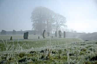 Photo of a frosty morning at Avebury henge