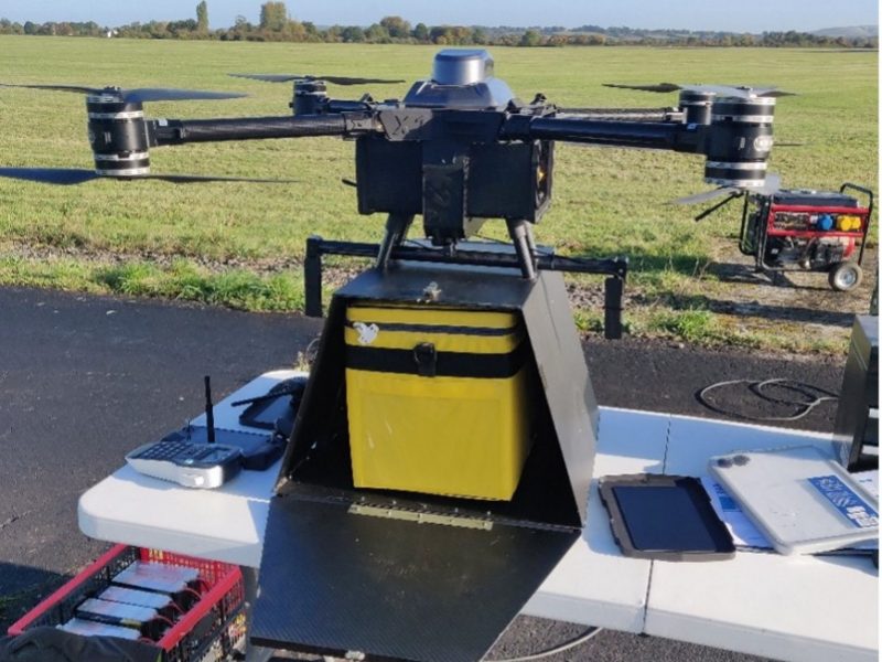 Multi copter drone used in flight trials in Keevil