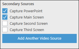 Secondary capture sources. Capture powerpoint ticked, capture primary screen ticked, capture screen 2 not ticked