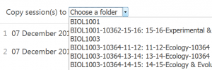 Drop down with choose a folder. 7 different biology courses are listed