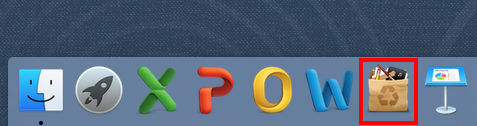 A Mac toolbar showing various applications, highlighted is the AppCleaner icon.