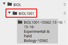 Folder: BIOL. Folder, highlighted, BIOL1001, folder: BIOL1001-1062-15-16