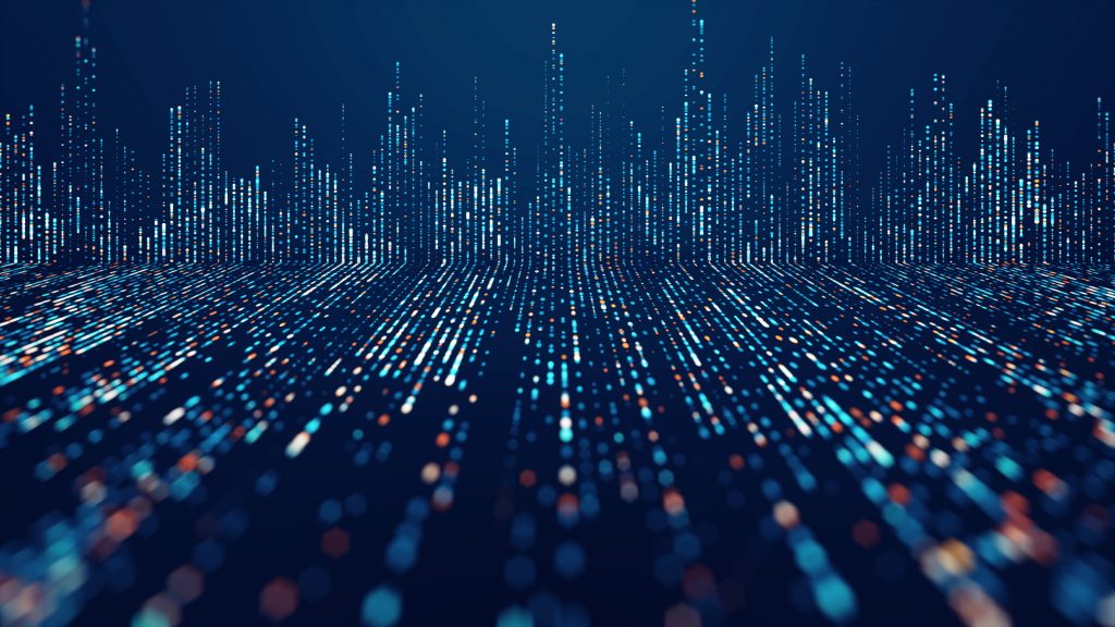 Big data technology background. Motion of digital data flow. 