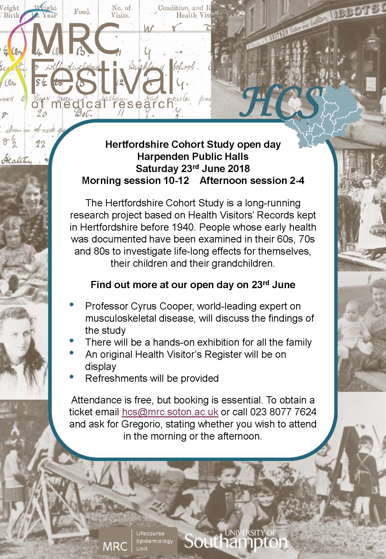 Hertfordshire Cohort Study Open Day on 23rd June 2018