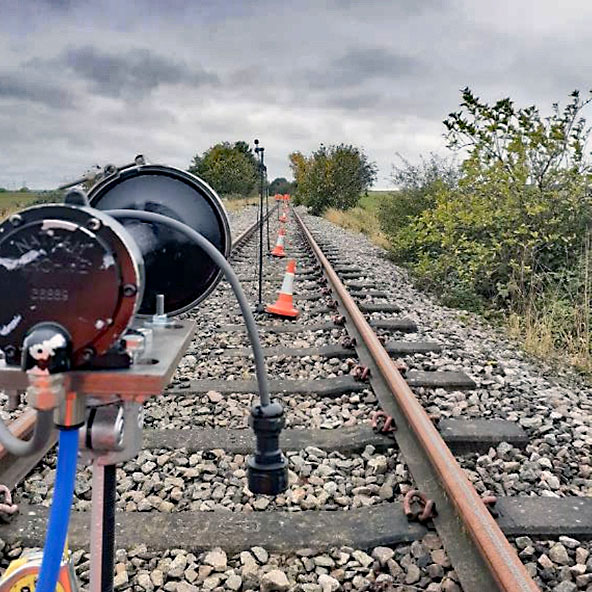 Train horn above a test track