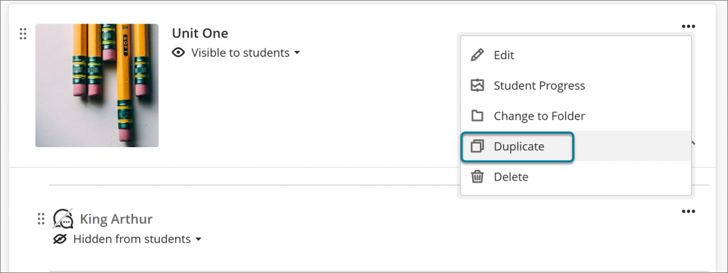 Image showing where you would click to get the duplicate option