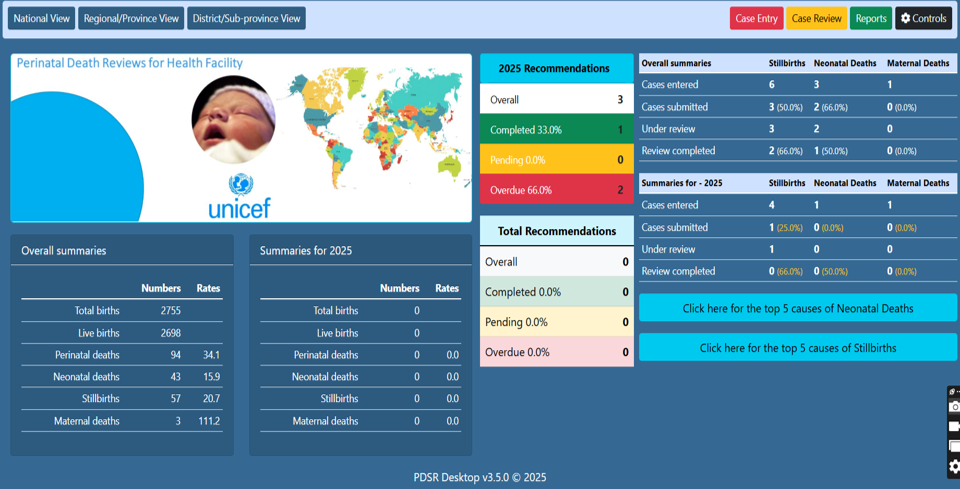 A screenshot of the eMPDSR dashboard
