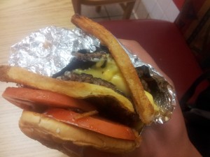 Stuffed my stomach with this densely packed 'Bacon Cheeseburger' from FIVE GUYS.  