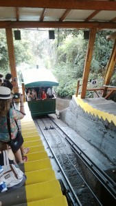 You can take a funicular up a hill to get a good view of the Chilean capital. 