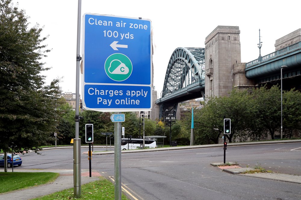 Sign showing new clean air zone in Newcastle