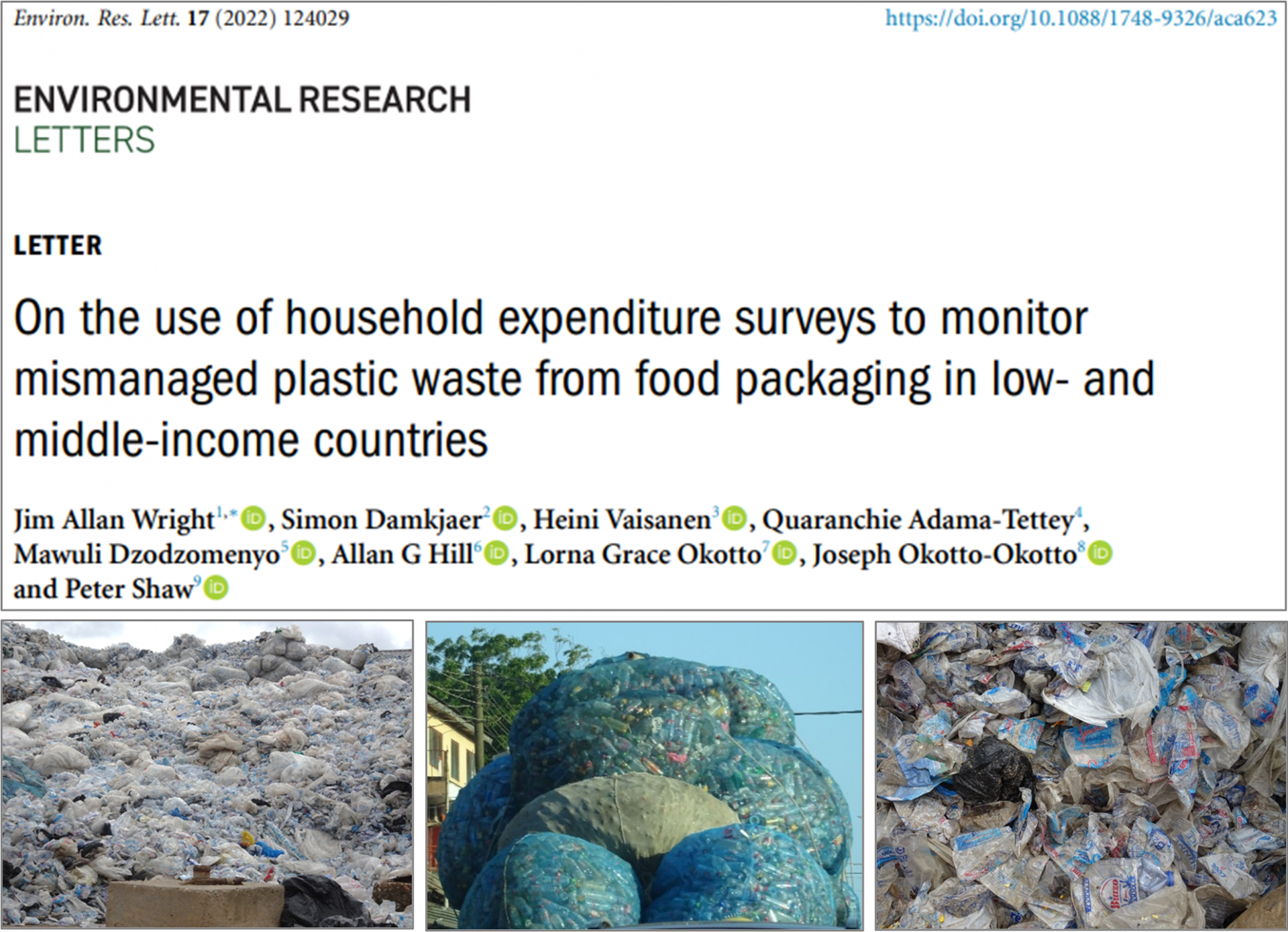 Exciting New Paper on Quantifying Mismanaged Plastic Waste from Food Packaging in Greater Accra, Ghana, and Urban Kenya