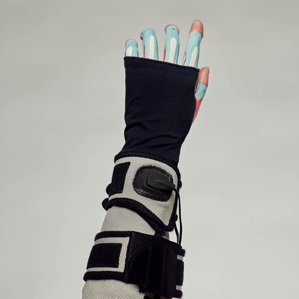 A glove that sends electronic impulses to produce an artificial moveme